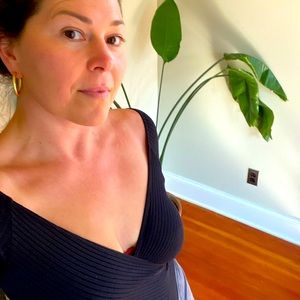 Reformation Black Minnie Ribbed Faux Wrap Knit Top Medium